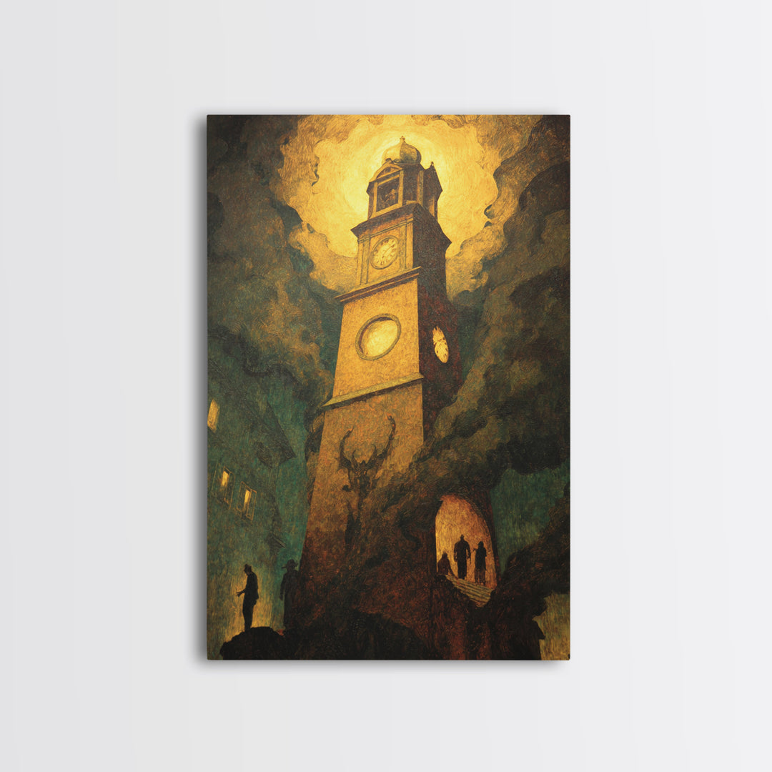 The Thirteenth Bell, Dark Symbolist Art, Vertical Wall Art, Dark Halloween Decor, Framed Canvas Print, Halloween Wall Art