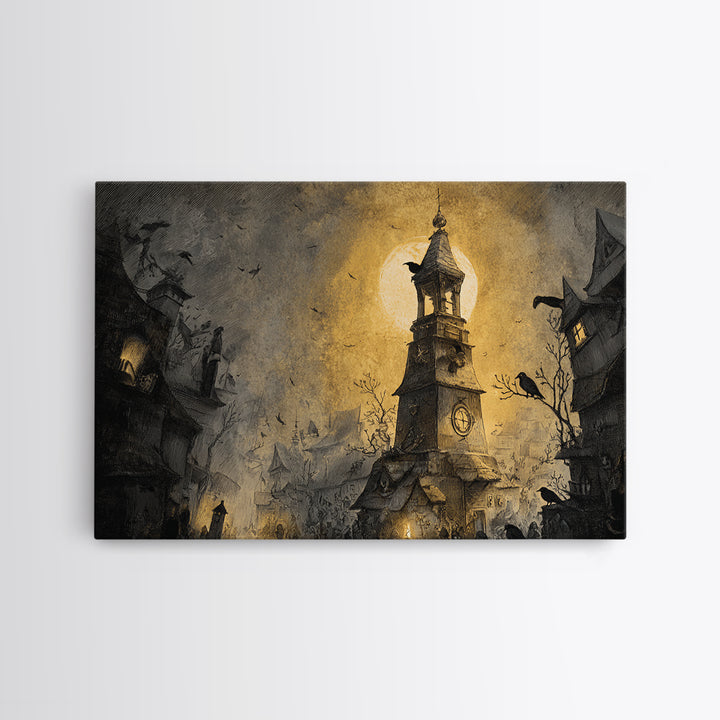 The Thirteenth Bell, Expressionist Nightmare Art, Landscape Wall Art, Dark Halloween Decor, Canvas Print, Halloween Wall Art