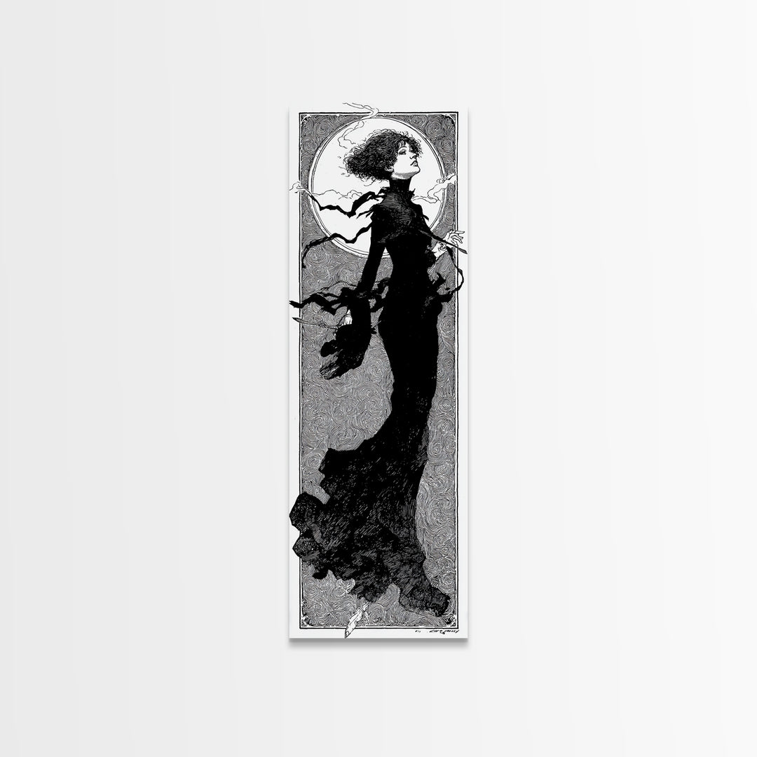 The Thirteenth Bell, Decadent Line Art, Tall Narrow Wall Art, Dark Fantasy Wall Art, Framed Canvas Print, Halloween Wall Art