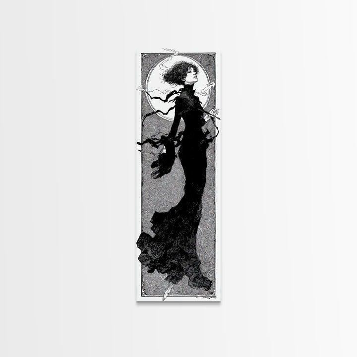 The Thirteenth Bell, Decadent Line Art, Tall Narrow Wall Art, Dark Fantasy Wall Art, Framed Canvas Print, Halloween Wall Art