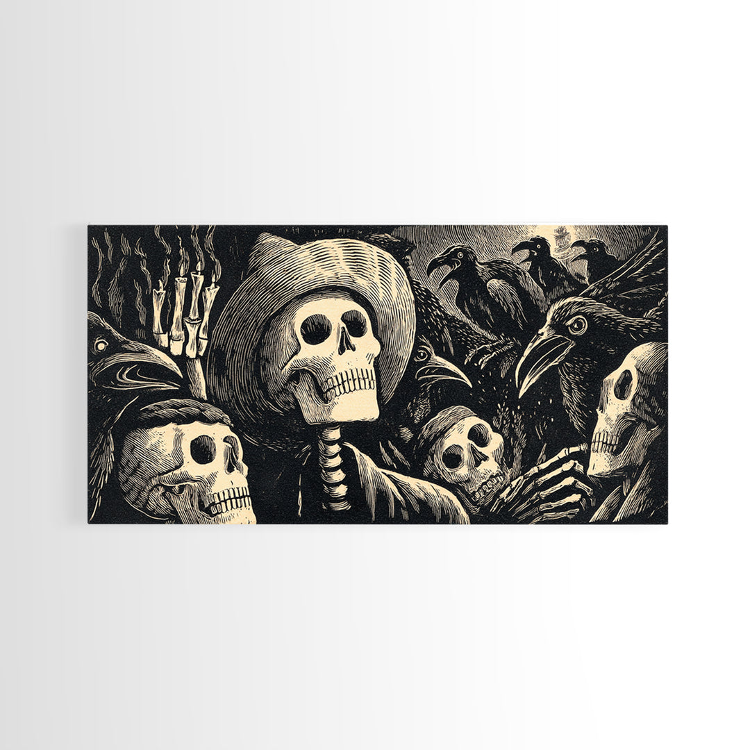 The Thirteenth Bell, Macabre Folk Print Art, Wide Panoramic Art, Macabre Wall Art, Canvas Print, Halloween Wall Art
