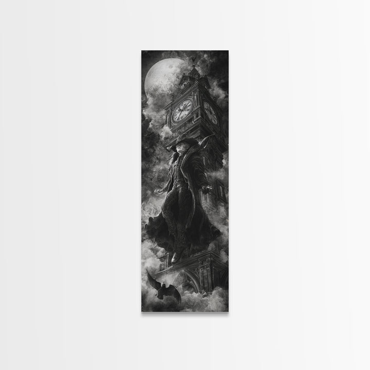 The Thirteenth Bell, Biomechanical Horror Art, Tall Narrow Wall Art, Gothic Horror Wall Art, Framed Canvas Print, Halloween Wall Art