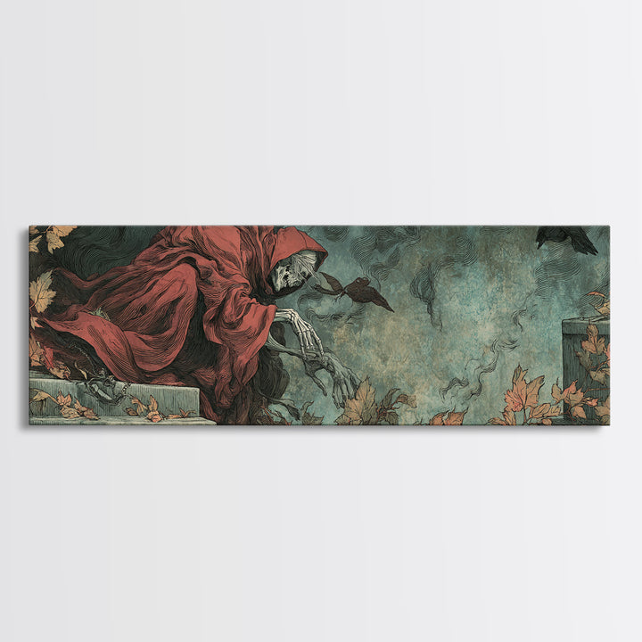 The Cemetery Lantern Festival, Decadent Gothic Art, Extra Wide Wall Art, Macabre Wall Art, Canvas Print, Halloween Wall Art