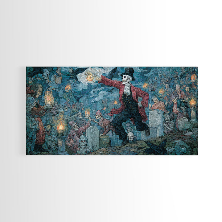 The Cemetery Lantern Festival, Grotesque Carnival Art, Wide Panoramic Art, Gothic Horror Wall Art, Canvas Print, Halloween Wall Art