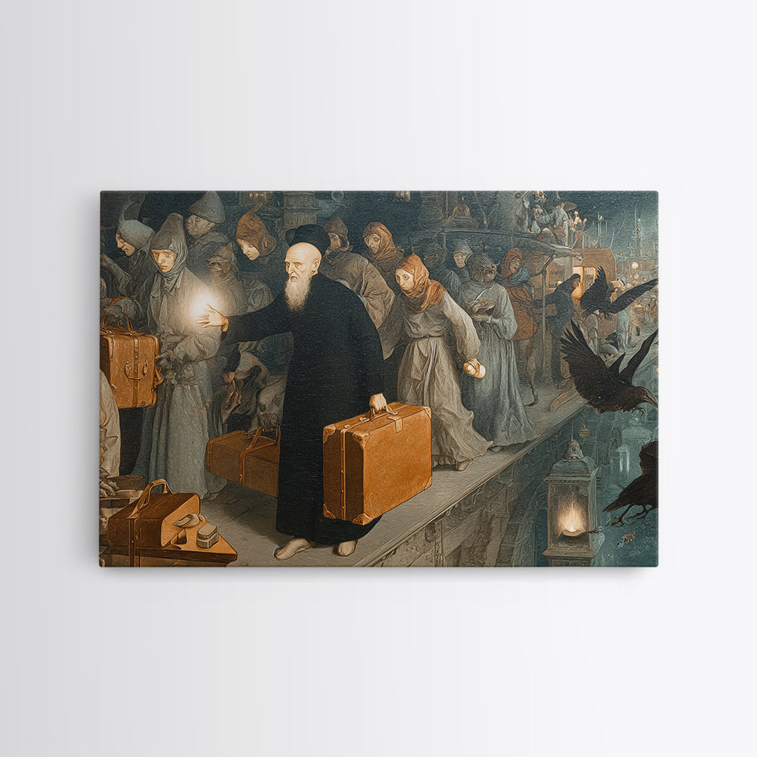 The Ghost Train Arrival, Medieval Grotesque Art, Landscape Wall Art, Dark Halloween Decor, Framed Canvas Print, Halloween Wall Art