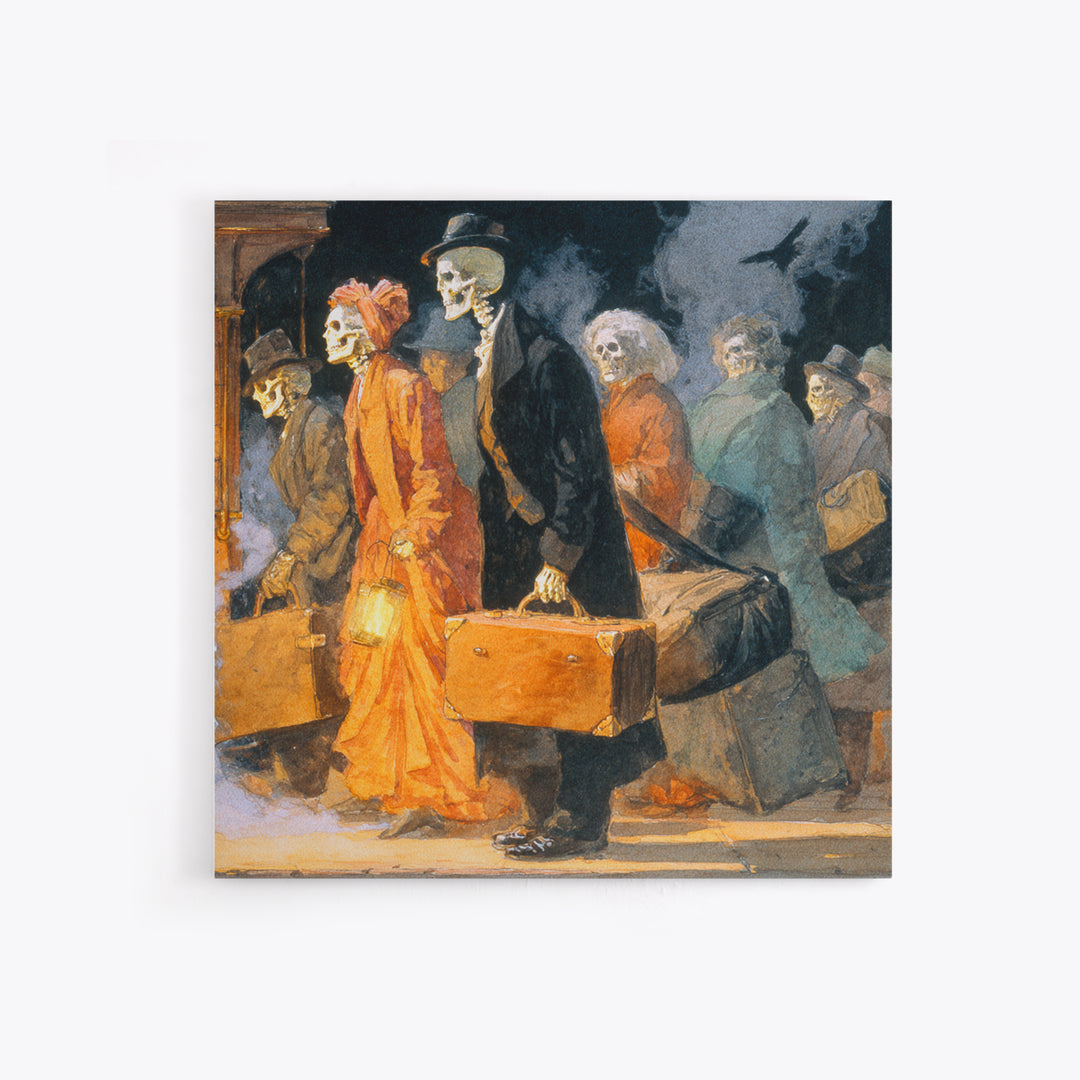 The Ghost Train Arrival, Danse Macabre Art, Square Wall Art, Gothic Horror Wall Art, Framed Canvas Print
