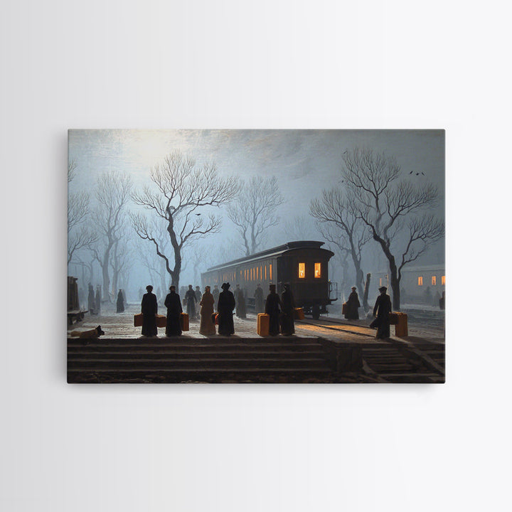 The Ghost Train Arrival, Romantic Gothic Landscape, Landscape Wall Art, Dark Halloween Decor, Canvas Print, Halloween Wall Art