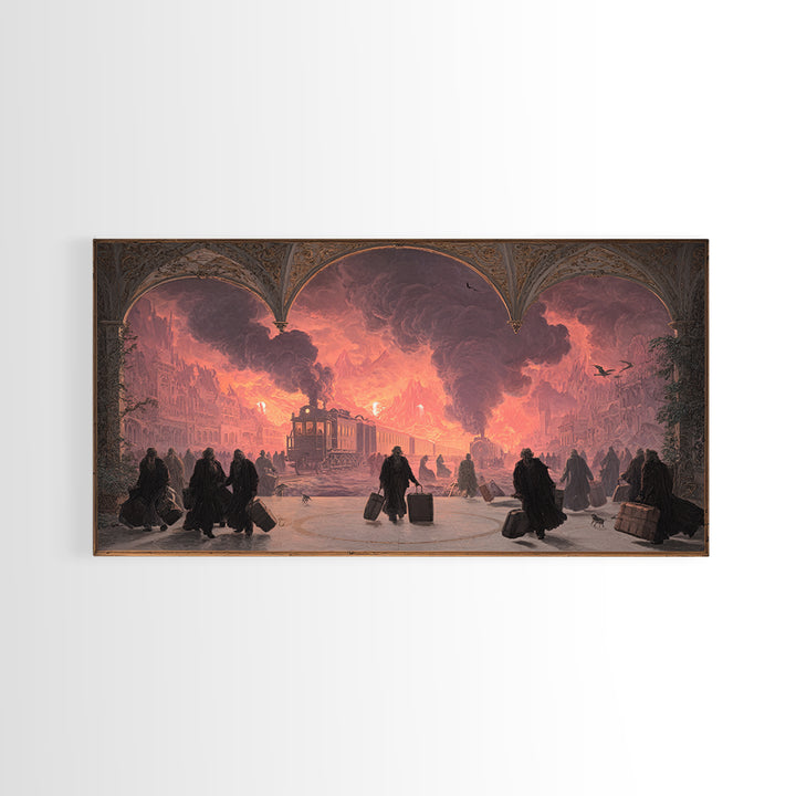 The Ghost Train Arrival, Apocalyptic Romantic Art, Wide Panoramic Art, Gothic Horror Wall Art, Canvas Print, Halloween Wall Art
