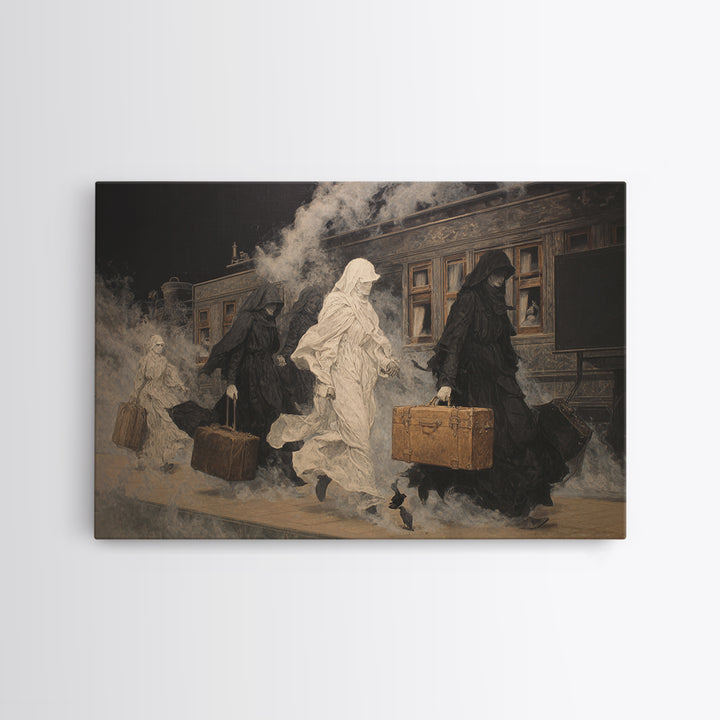 The Ghost Train Arrival, Symbolist Gothic Landscape, Landscape Wall Art, Macabre Wall Art, Framed Canvas Print, Halloween Wall Art