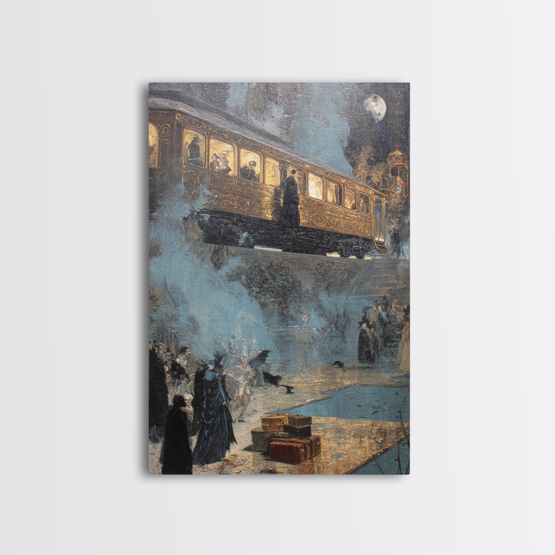 The Ghost Train Arrival, Ornate Symbolist Art, Vertical Wall Art, Dark Fantasy Wall Art, Canvas Print, Halloween Wall Art