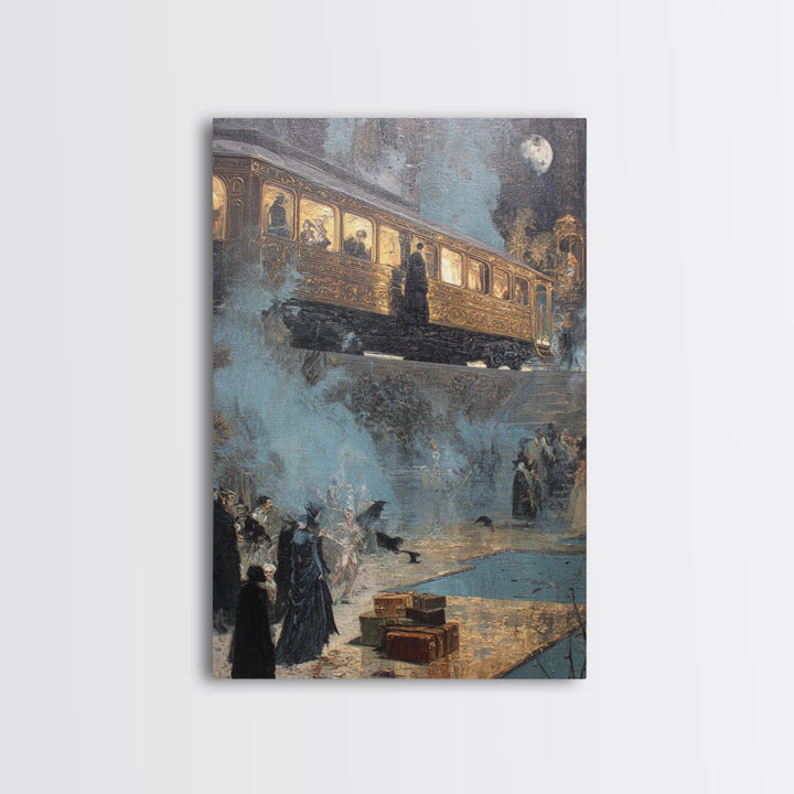 The Ghost Train Arrival, Ornate Symbolist Art, Vertical Wall Art, Dark Fantasy Wall Art, Canvas Print, Halloween Wall Art
