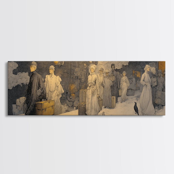 The Ghost Train Arrival, Symbolist Death Art, Extra Wide Wall Art, Dark Fantasy Wall Art, Framed Canvas Print, Halloween Wall Art