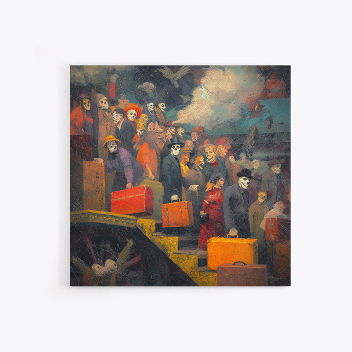 The Ghost Train Arrival, Grotesque Carnival Art, Square Wall Art, Macabre Wall Art, Framed Canvas Print, Halloween Wall Art