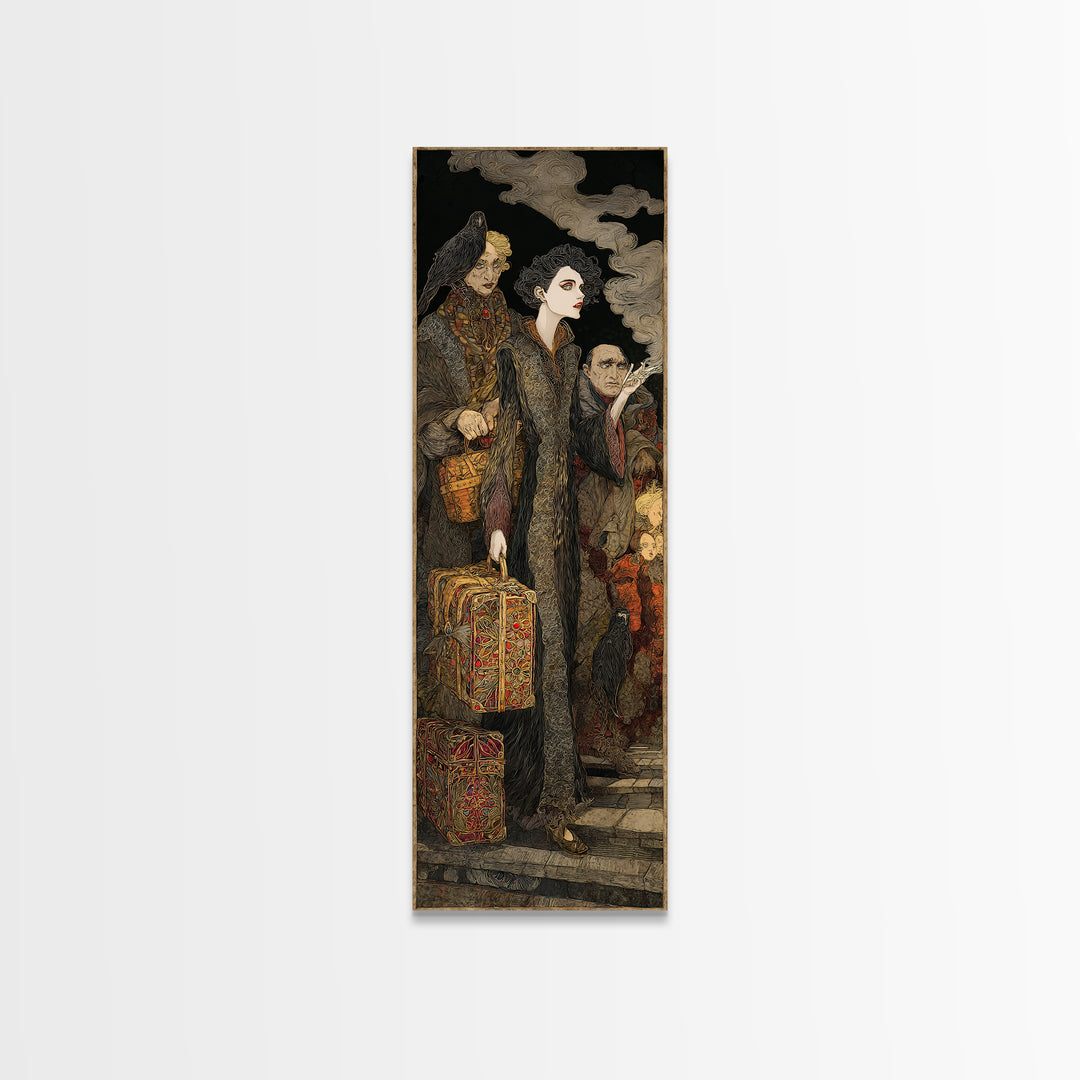 The Ghost Train Arrival, Stained Glass Gothic Art, Tall Narrow Wall Art, Macabre Wall Art, Canvas Print, Halloween Wall Art