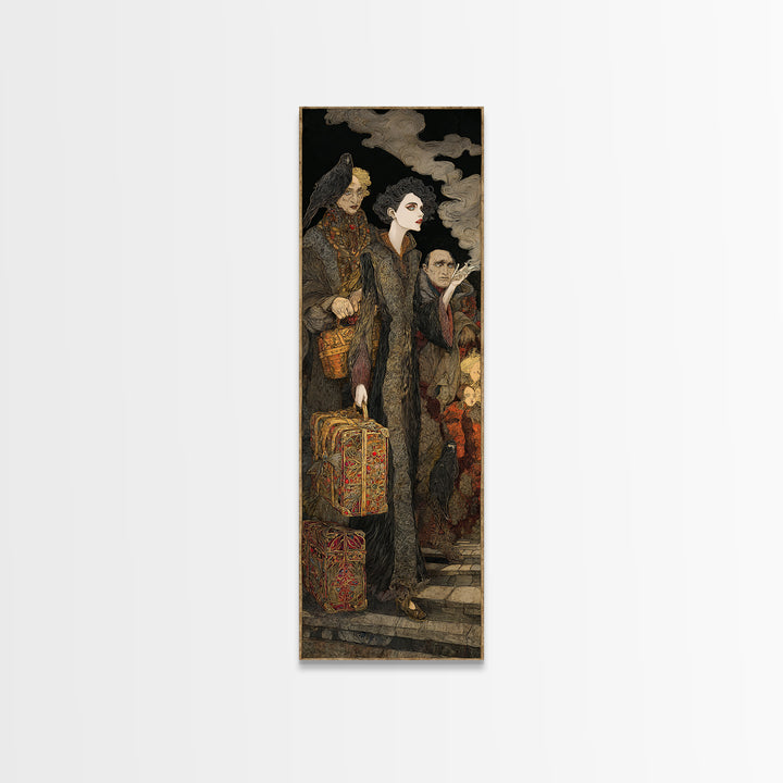 The Ghost Train Arrival, Stained Glass Gothic Art, Tall Narrow Wall Art, Macabre Wall Art, Canvas Print, Halloween Wall Art
