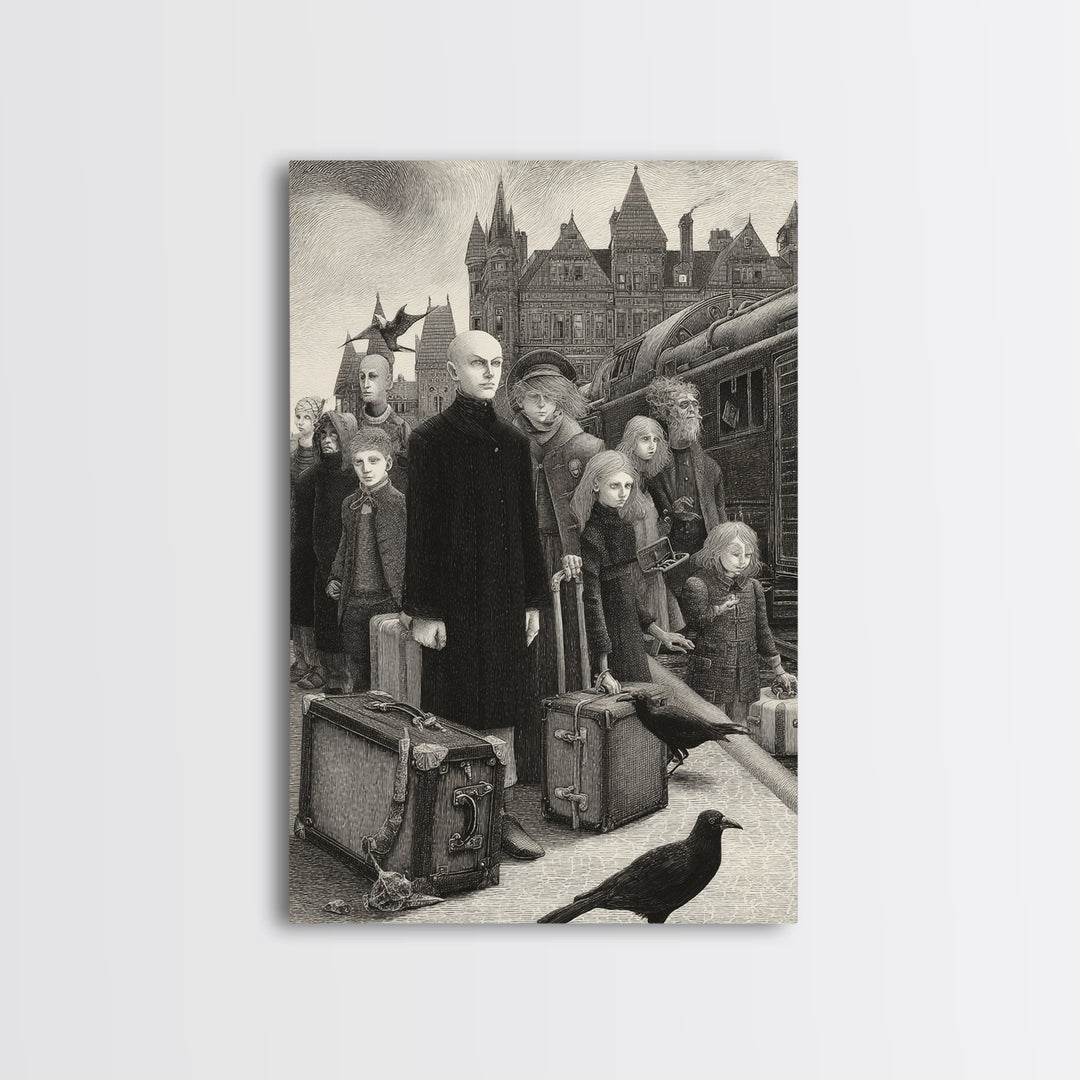 The Ghost Train Arrival, Victorian Macabre Art, Vertical Wall Art, Macabre Wall Art, Framed Canvas Print, Halloween Wall Art