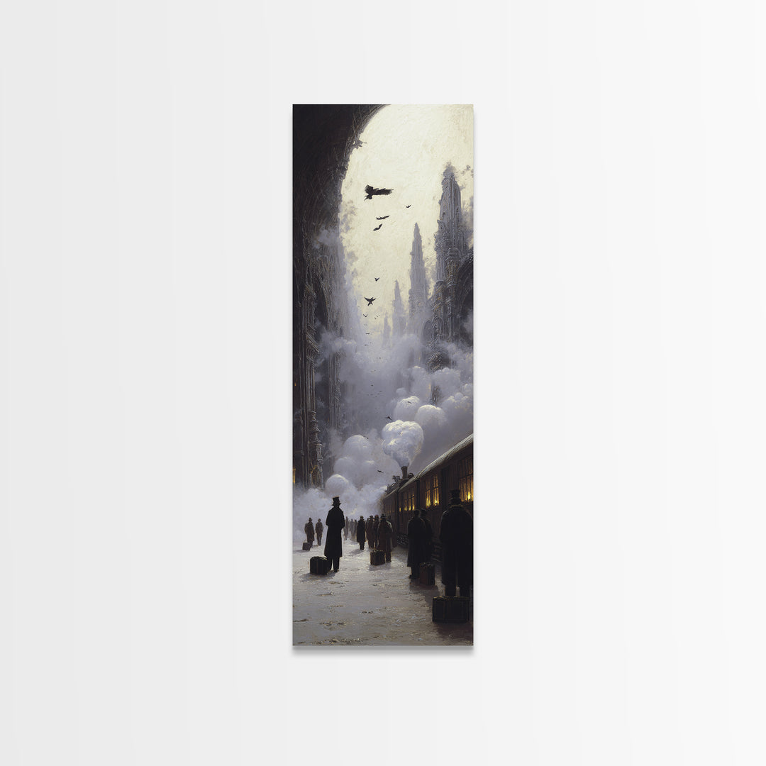 The Ghost Train Arrival, Surreal Apocalyptic Art, Tall Narrow Wall Art, Dark Halloween Decor, Canvas Print, Halloween Wall Art