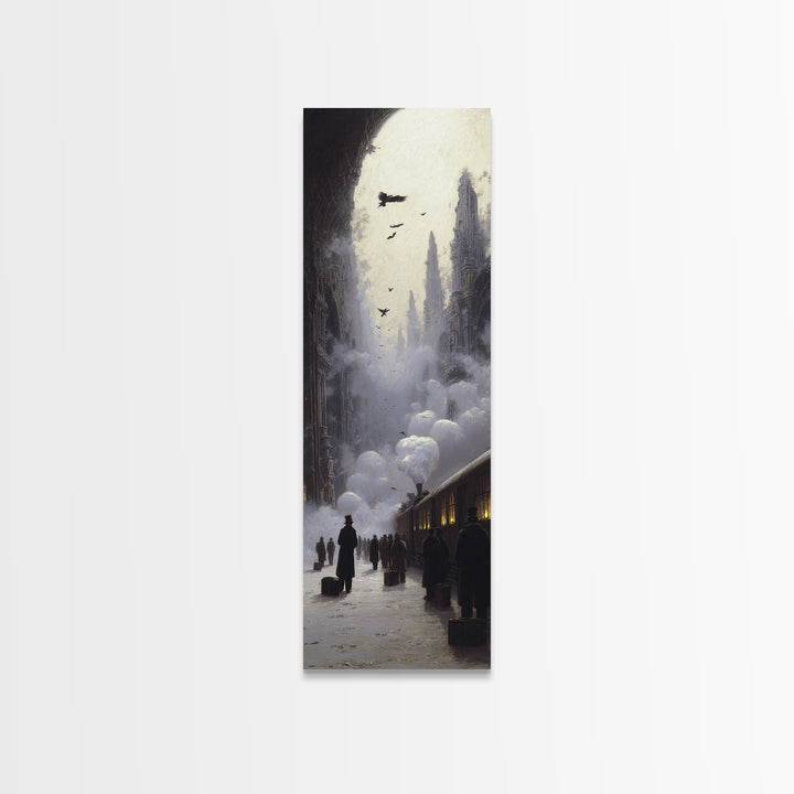 The Ghost Train Arrival, Surreal Apocalyptic Art, Tall Narrow Wall Art, Dark Halloween Decor, Canvas Print, Halloween Wall Art