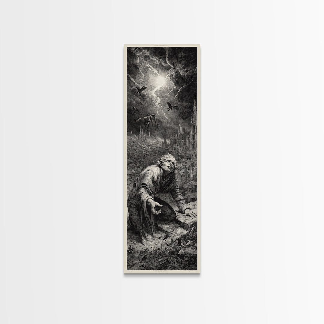 The Halloween Storm, Gothic Engraving Art, Tall Narrow Wall Art, Gothic Horror Wall Art, Canvas Print, Halloween Wall Art
