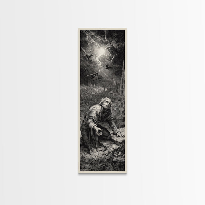 The Halloween Storm, Gothic Engraving Art, Tall Narrow Wall Art, Gothic Horror Wall Art, Canvas Print, Halloween Wall Art