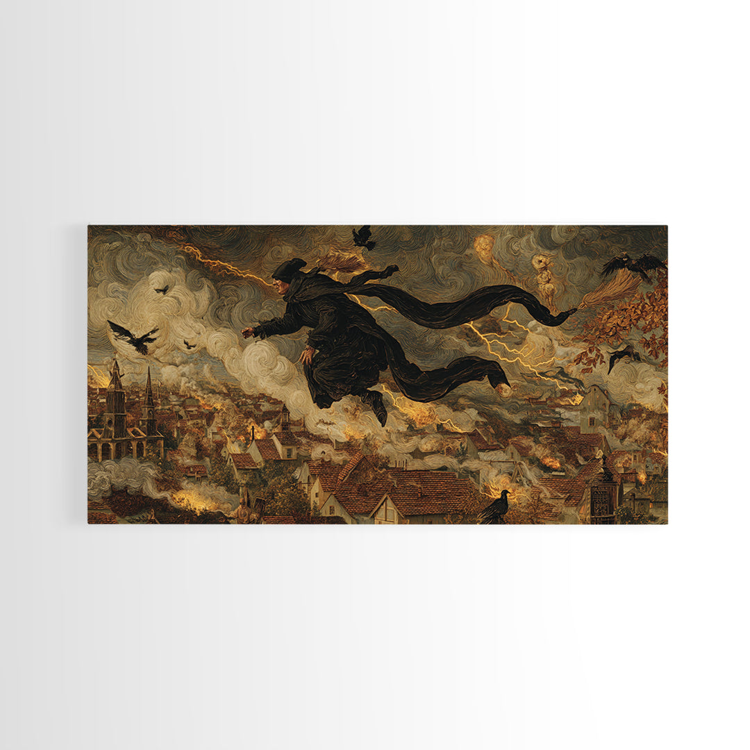 The Halloween Storm, Medieval Grotesque Art, Wide Panoramic Art, Gothic Horror Wall Art, Canvas Print, Halloween Wall Art