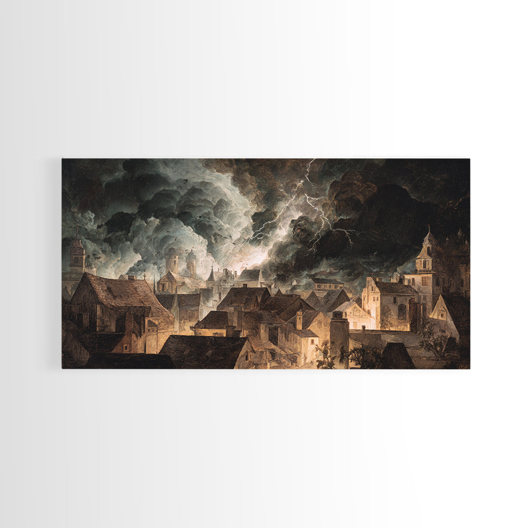 The Halloween Storm, Gothic Nightmare Art, Wide Panoramic Art, Dark Halloween Decor, Canvas Print, Halloween Wall Art