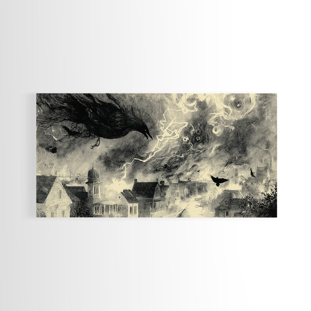 The Halloween Storm, Symbolist Dream Art, Wide Panoramic Art, Dark Halloween Decor, Canvas Print, Halloween Wall Art, Dark Fantasy Art