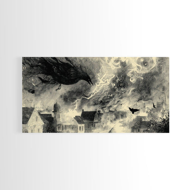 The Halloween Storm, Symbolist Dream Art, Wide Panoramic Art, Dark Halloween Decor, Canvas Print, Halloween Wall Art, Dark Fantasy Art