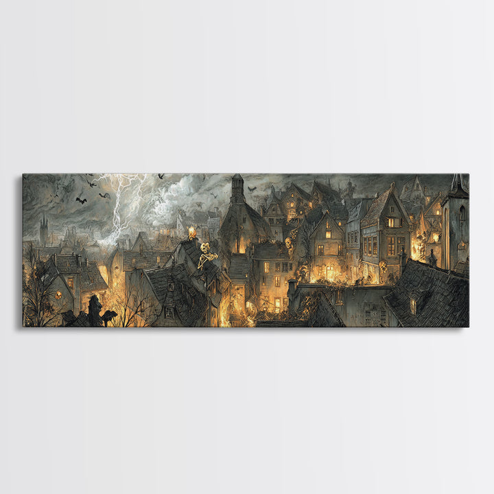 The Halloween Storm, Decadent Gothic Art, Extra Wide Wall Art, Gothic Horror Wall Art, Framed Canvas Print, Halloween Wall Art