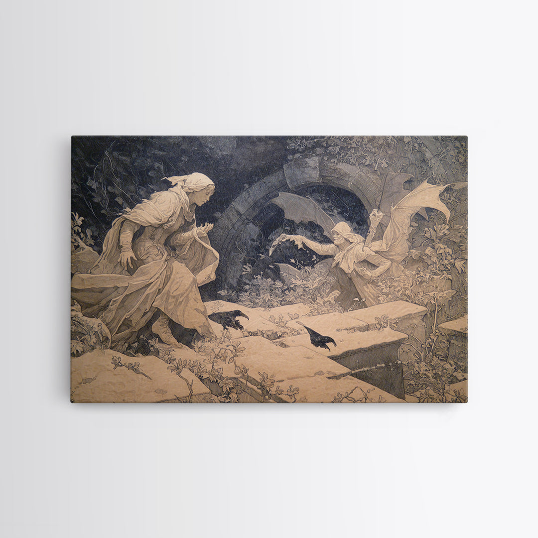 The Halloween Storm, Symbolist Death Art, Landscape Wall Art, Dark Fantasy Wall Art, Framed Canvas Print, Halloween Wall Art