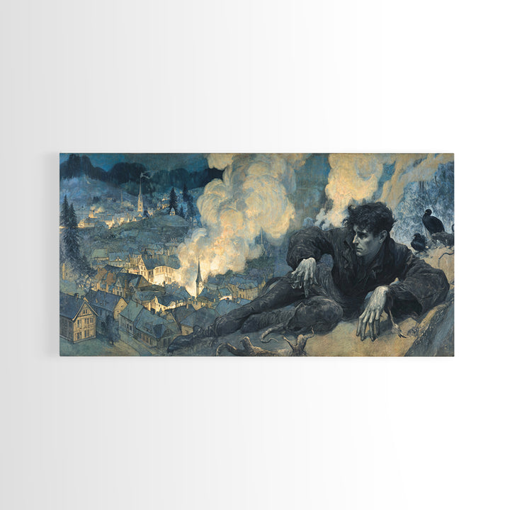 The Halloween Storm, Dark Symbolist Art, Wide Panoramic Art, Gothic Horror Wall Art, Canvas Print, Halloween Wall Art