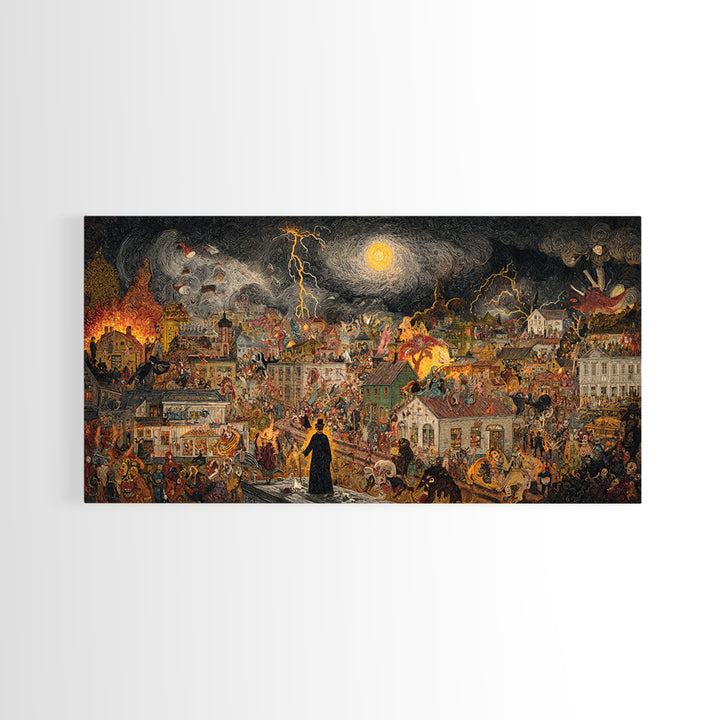 The Halloween Storm, Grotesque Carnival Art, Wide Panoramic Art, Macabre Wall Art, Canvas Print, Halloween Wall Art, Gothic Home Decor