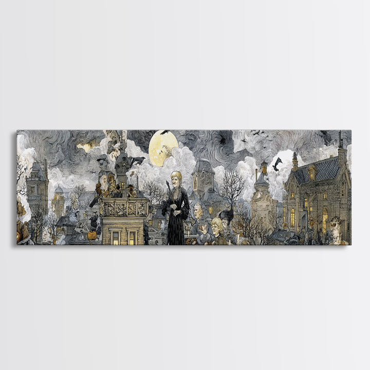 The Halloween Storm, Victorian Macabre Art, Extra Wide Wall Art, Macabre Wall Art, Canvas Print, Halloween Wall Art, Spooky Wall Decor
