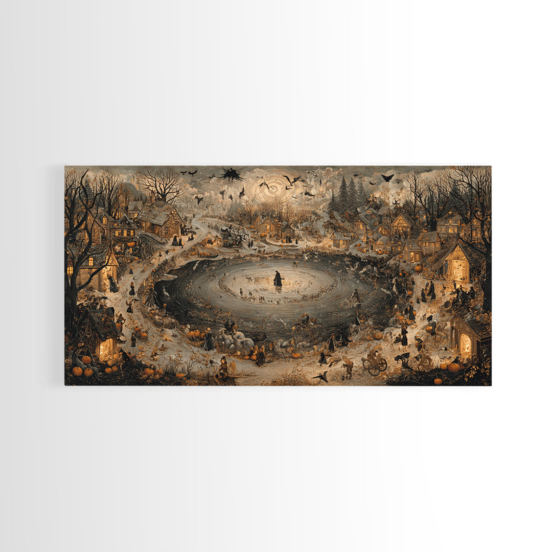 The First Frost Awakening, Northern Renaissance Horror, Wide Panoramic Art, Dark Fantasy Wall Art, Framed Canvas Print