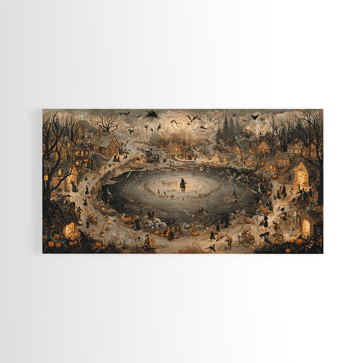 The First Frost Awakening, Northern Renaissance Horror, Wide Panoramic Art, Dark Fantasy Wall Art, Framed Canvas Print