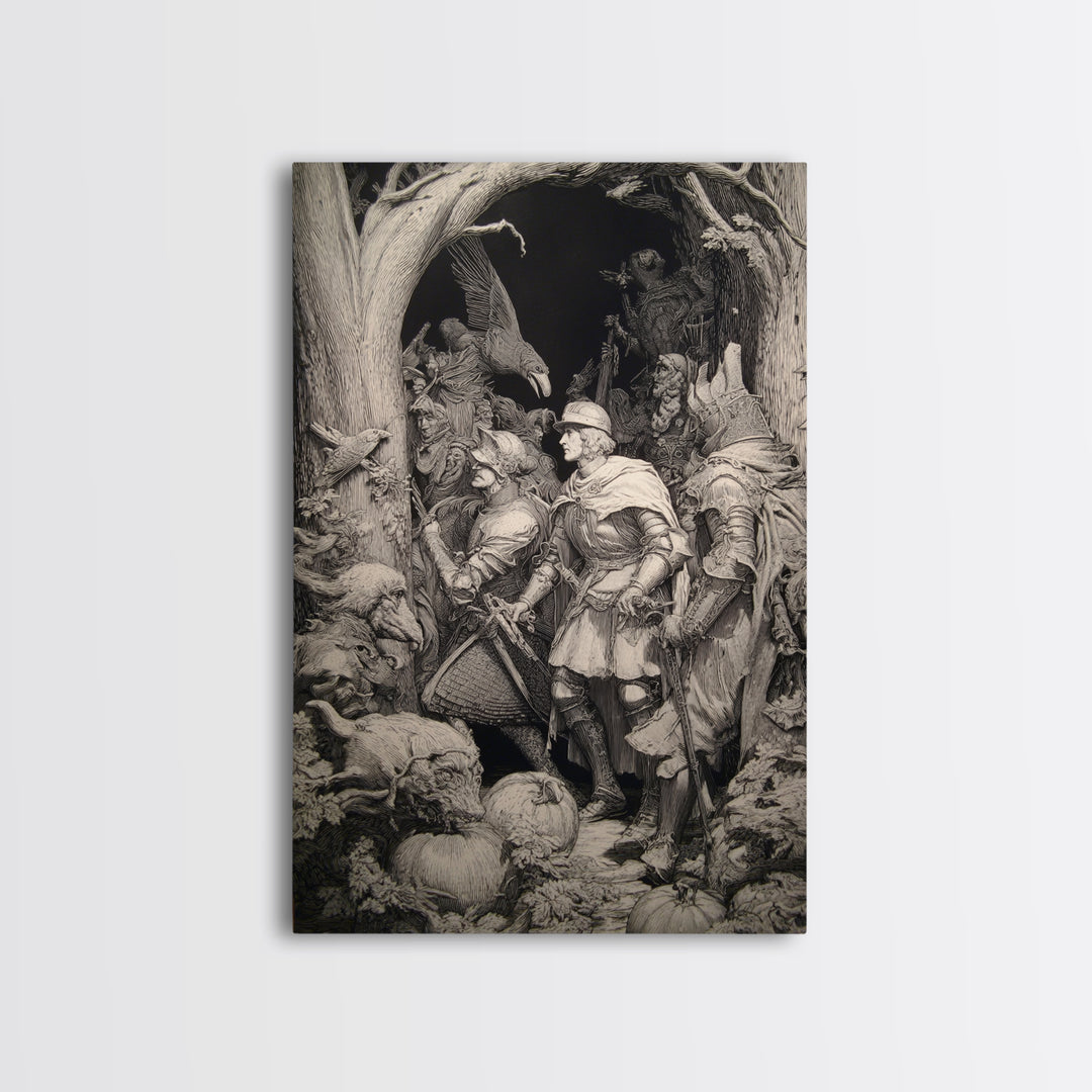 The First Frost Awakening, Renaissance Engraving Art, Vertical Wall Art, Dark Fantasy Wall Art, Framed Canvas Print, Halloween Wall Art