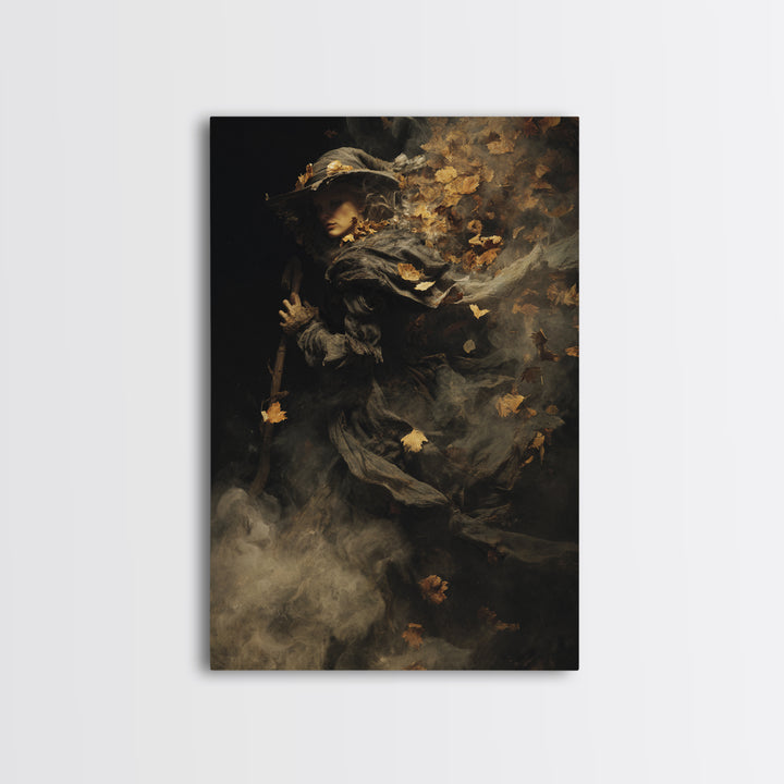 The First Frost Awakening, Baroque Witchcraft Art, Vertical Wall Art, Dark Halloween Decor, Framed Canvas Print, Halloween Wall Art