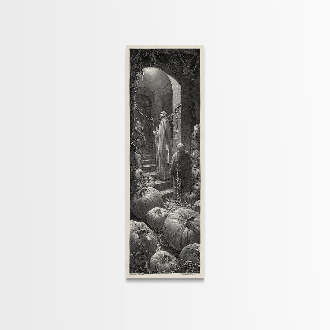 The First Frost Awakening, Architectural Etching Art, Tall Narrow Wall Art, Dark Fantasy Wall Art, Canvas Print