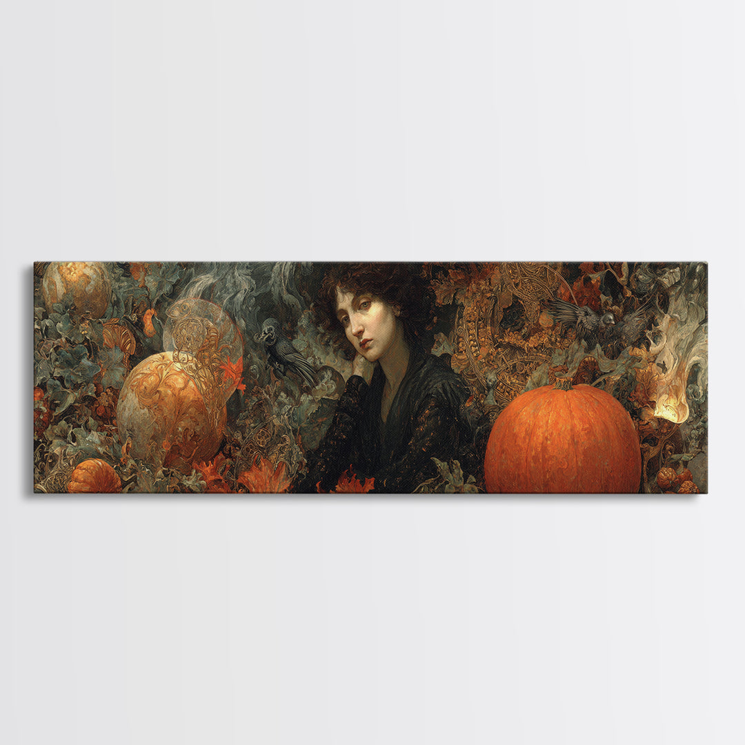 The First Frost Awakening, Ornate Symbolist Art, Extra Wide Wall Art, Dark Halloween Decor, Canvas Print, Halloween Wall Art