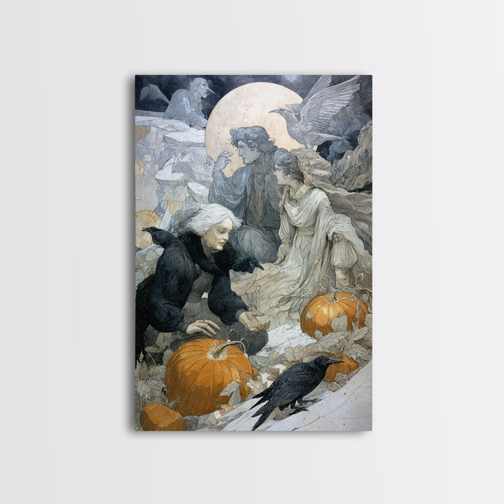 The First Frost Awakening, Symbolist Death Art, Vertical Wall Art, Dark Fantasy Wall Art, Canvas Print, Halloween Wall Art
