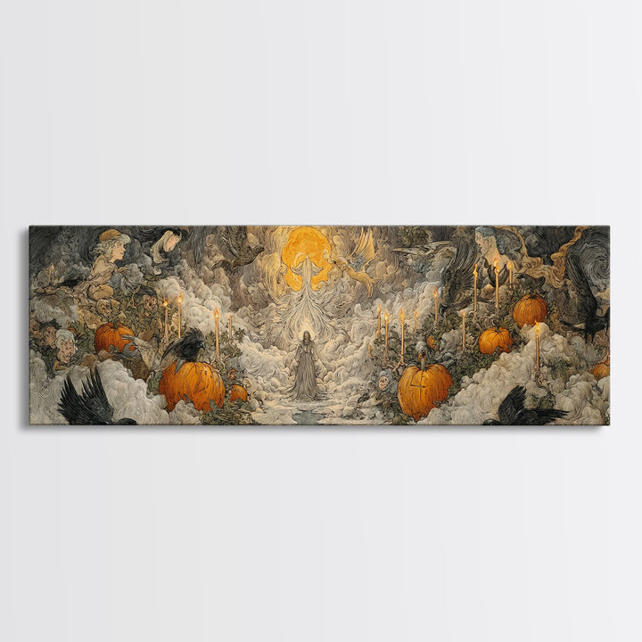 The First Frost Awakening, Expressionist Nightmare Art, Extra Wide Wall Art, Dark Fantasy Wall Art, Canvas Print, Halloween Wall Art