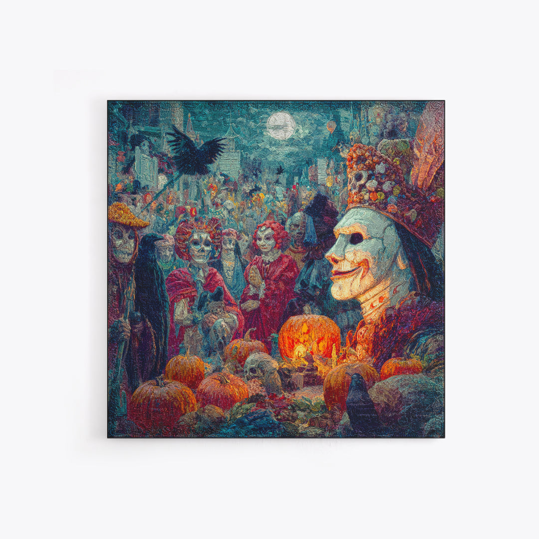 The First Frost Awakening, Grotesque Carnival Art, Square Wall Art, Macabre Wall Art, Canvas Print, Halloween Wall Art, Spooky Wall Decor