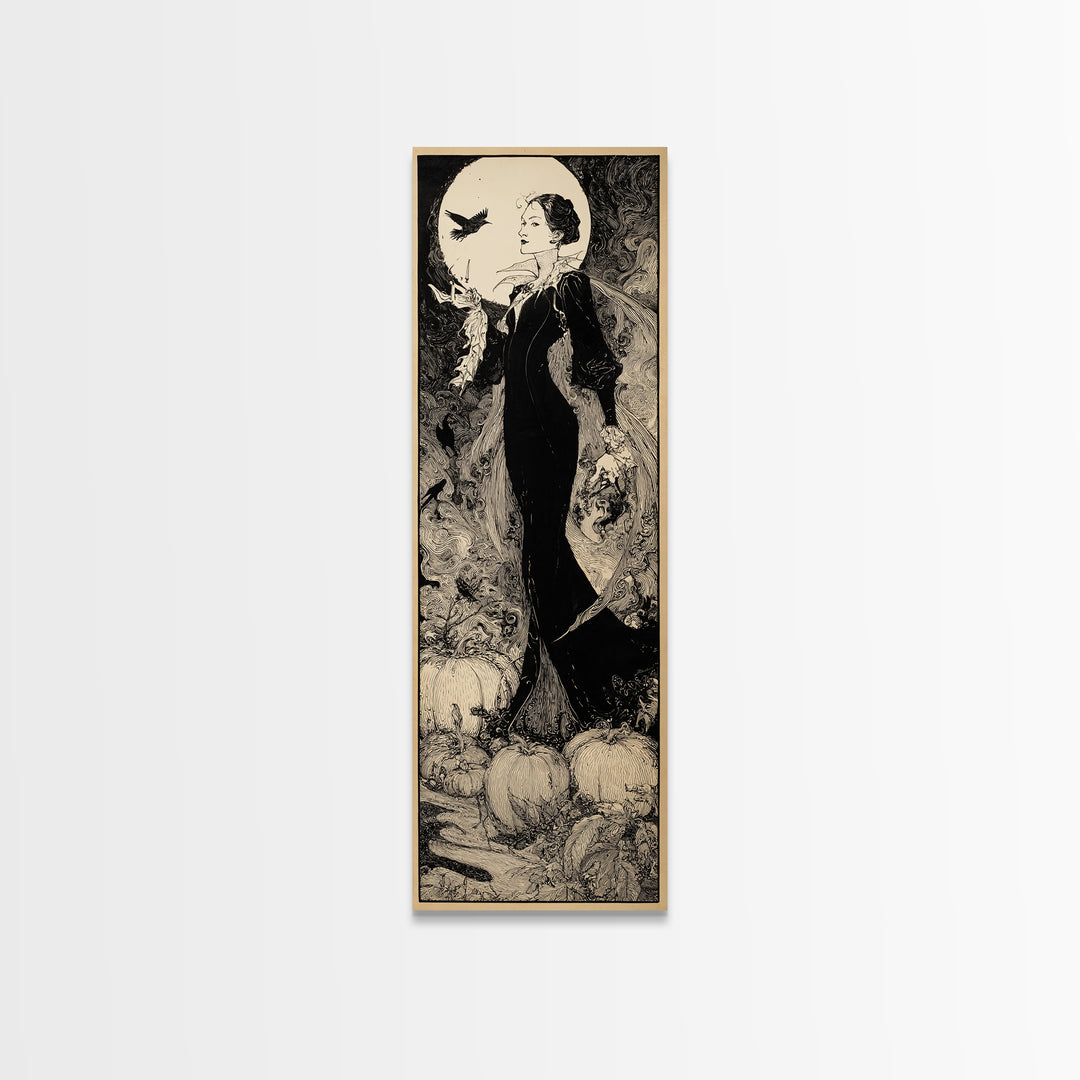 The First Frost Awakening, Decadent Line Art, Tall Narrow Wall Art, Gothic Horror Wall Art, Framed Canvas Print