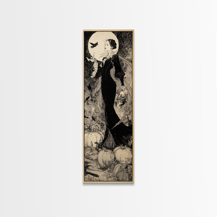 The First Frost Awakening, Decadent Line Art, Tall Narrow Wall Art, Gothic Horror Wall Art, Framed Canvas Print