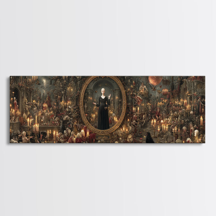 The Cursed Mirror, Medieval Grotesque Art, Extra Wide Wall Art, Dark Fantasy Wall Art, Canvas Print, Halloween Wall Art