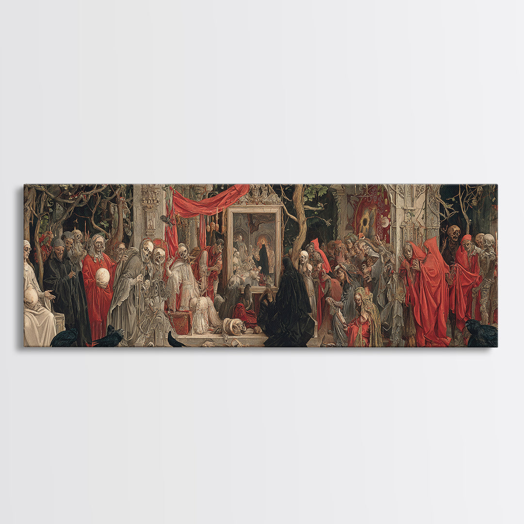 The Cursed Mirror, Dark Renaissance Art, Extra Wide Wall Art, Macabre Wall Art, Canvas Print, Halloween Wall Art, Horror Wall Art