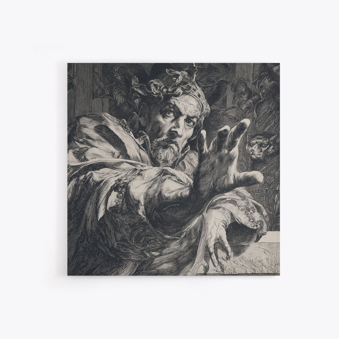 The Cursed Mirror, Renaissance Engraving Art, Square Wall Art, Gothic Horror Wall Art, Framed Canvas Print, Halloween Wall Art