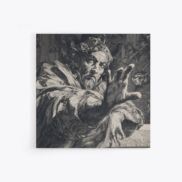 The Cursed Mirror, Renaissance Engraving Art, Square Wall Art, Gothic Horror Wall Art, Framed Canvas Print, Halloween Wall Art