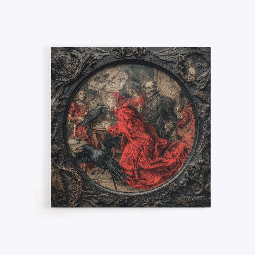 The Cursed Mirror, Danse Macabre Art, Square Wall Art, Macabre Wall Art, Canvas Print, Halloween Wall Art