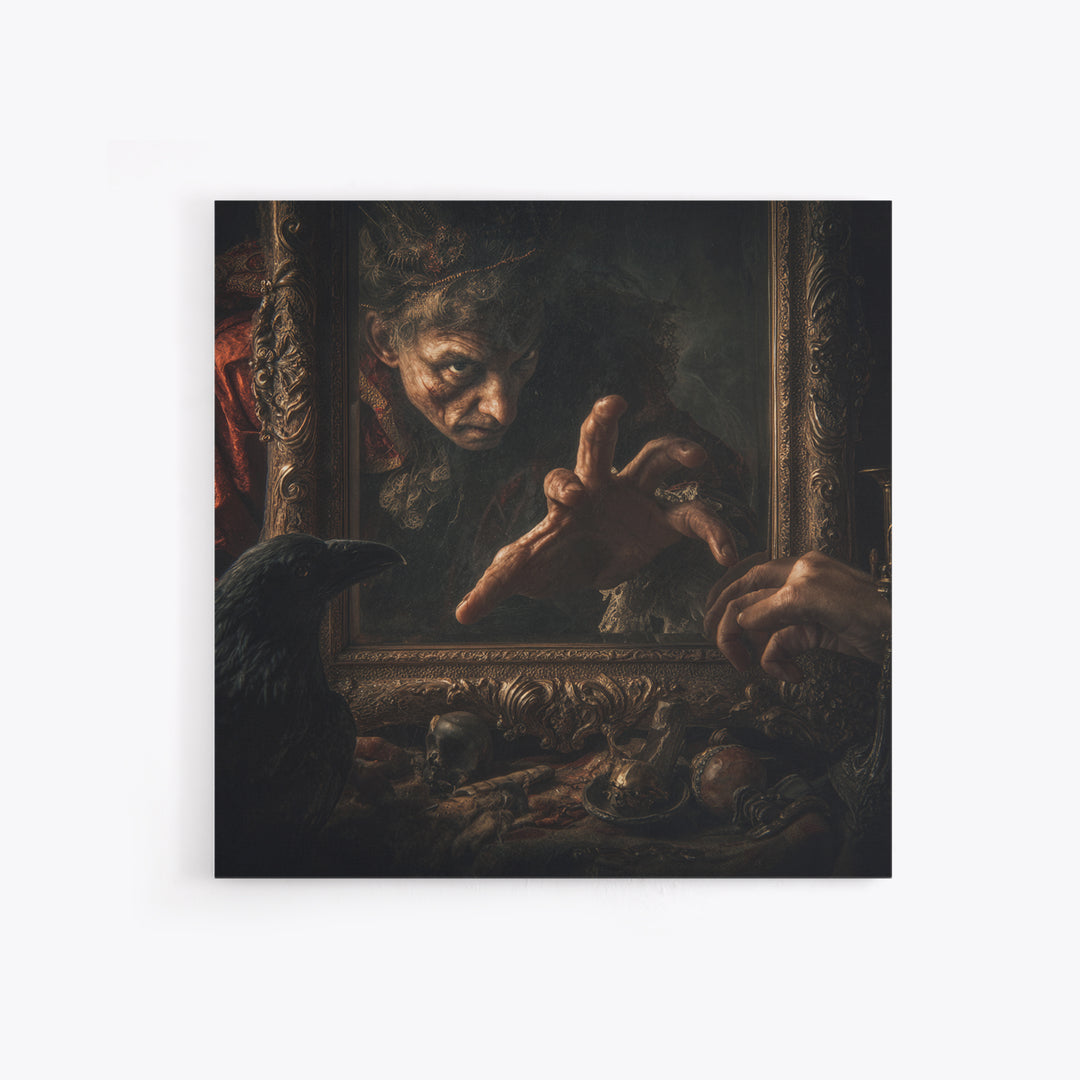 The Cursed Mirror, Baroque Witchcraft Art, Square Wall Art, Macabre Wall Art, Canvas Print, Halloween Wall Art, Gothic Home Decor